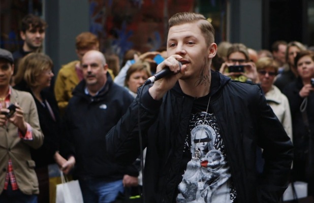 Professor Green performs on Carnaby Street.