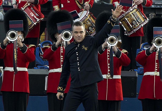 Robbie Williams on stage outside Buckingham Palace during the Diamond Jubilee Concert.