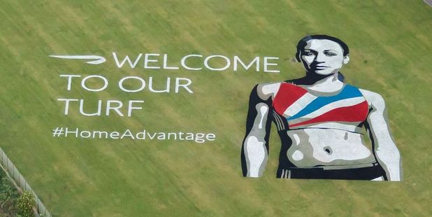 British Airways has created a giant image of heptathlete Jessica Ennis on Thornbury Playing Fields on the flightpath to Heathrow
