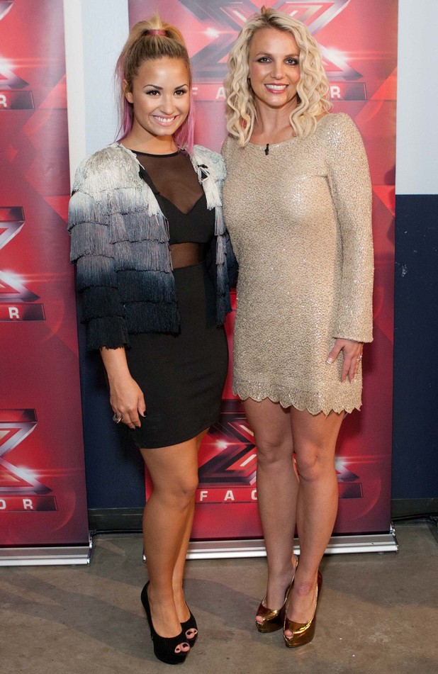 Demi Lovato and Britney Spears arrive for the San Francisco X Factor auditions.