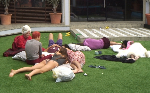 Big Brother Day 19: Housemates in the garden.