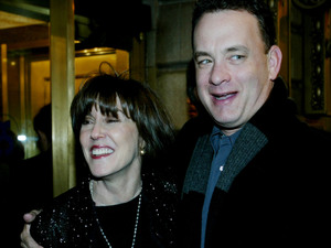 Playwright and film director Nora Ephron, left, and actor Tom Hanks arrive at the Barrymore Theatre in New York, Thursday, Dec. 12, 2002, to attend the opening night of Ephron's Broadway play, "Imaginary Friends," which portrays the battles between playwright Lillian Hellman and novelist Mary McCarthy.