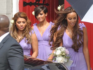 Vanessa, Frankie and Rochelle emerge from the church looking lovely in lilac.