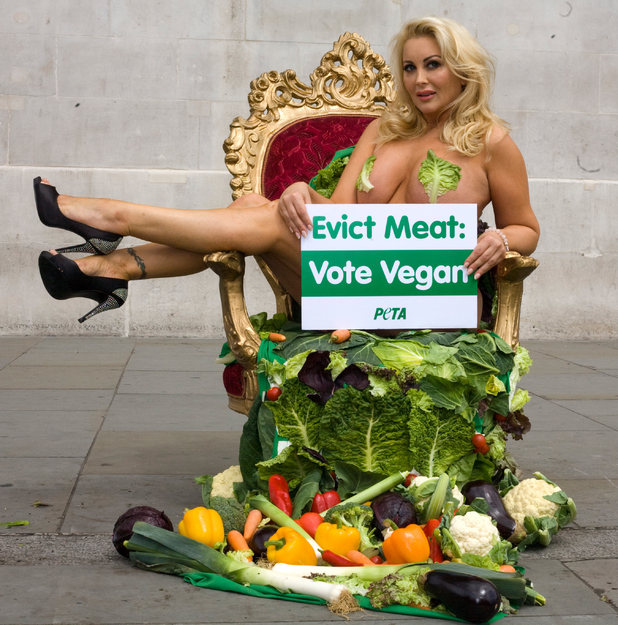 First Big Brother evictee Victoria Eisermann in Trafalgar Square for PETA's 'Evict Meat: Vote Vegan' campaign