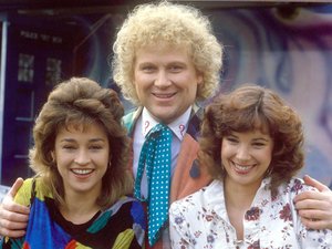 Colin Baker as Dr Who with Nicola Bryant and Janet Fielding