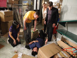Kirk, Rob and Eva help Ryan up after he pretends to injure himself