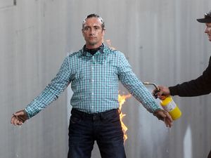 Richard Hammond filming a stunt for TV show 'Crash Course 2'