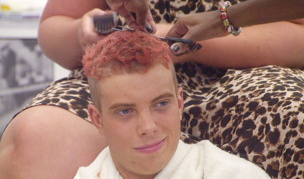 Becky shaving off Scott's hair
