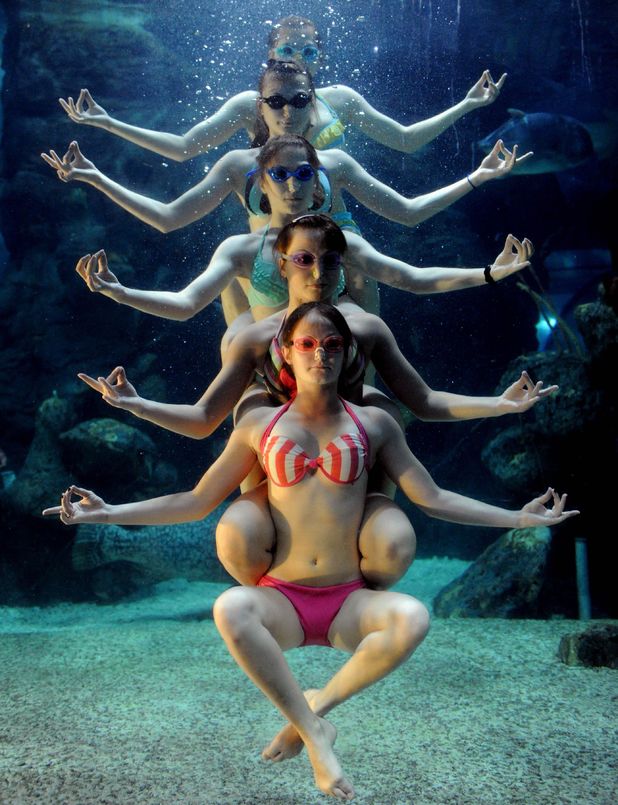 Underwater ballet at an aquarium in Fuzhou, Fujian Province