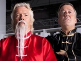 Stephen Fry and Sir Richard Branson on the set of Virgin Media's new TiVo ad