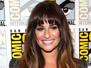 Actress Lea Michele poses in the press room at the 'Glee' event during Comic-Con 2012 in San Diego
