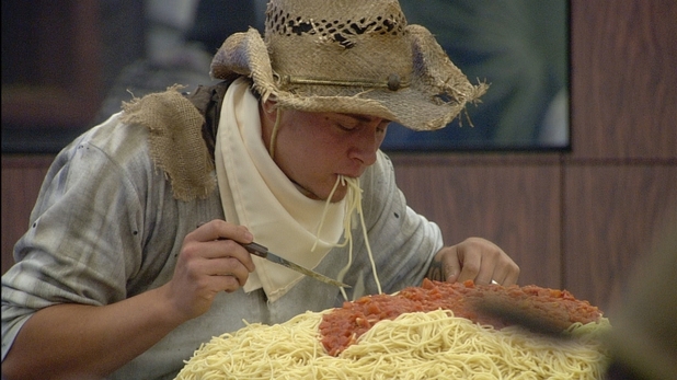 Luke A eating pasta
