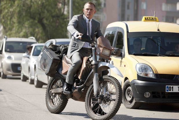 Daniel Craig as James Bond on a Honda motorbike in Turkey
