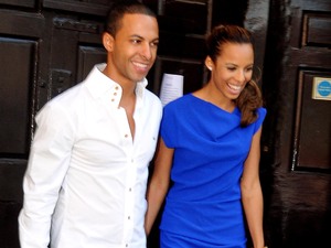 Newlyweds Rochelle Wiseman and Marvin Humes leave the Feathers Hotel, Woodstock, the morning after their wedding.