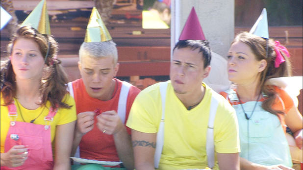 Big Brother 2012 - Day 50: Ashleigh, Scott, Luke A and Sara during the 'Party Animals' task