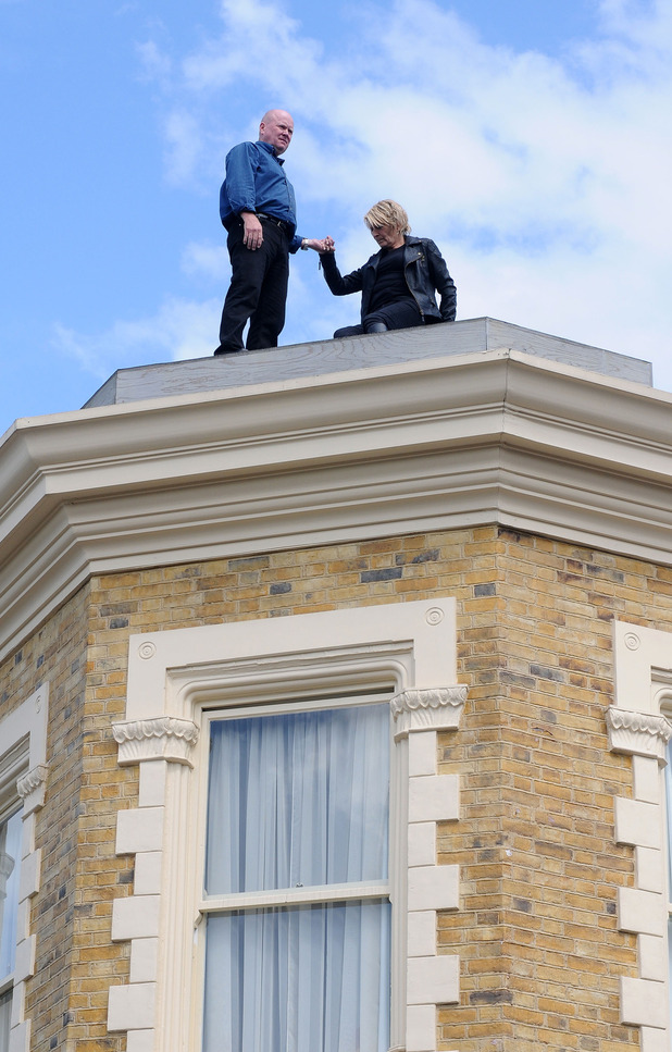Shirley Carter and Phil Mitchell on the Queen Vic's roof
