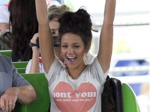 Michelle Keegan at Drayton Manor in "Are you my boyfriend or not?" T-shirt