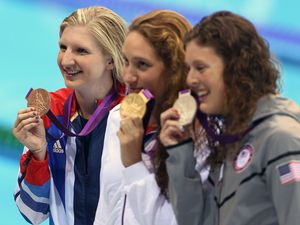 Rebecca Adlington GBR wins bronze, Camille Muffat FRA wins Gold, Allison Schmitt USA wins silver in the 400m Freestyle