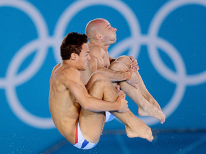 Tom Daley and Peter Waterfield practice before the Men's Synchronised 10m Platform Final during day three of the 2012 Olympic Games