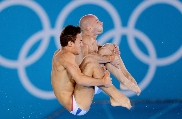 Tom Daley and Peter Waterfield practice before the Men's Synchronised 10m Platform Final during day three of the 2012 Olympic Games