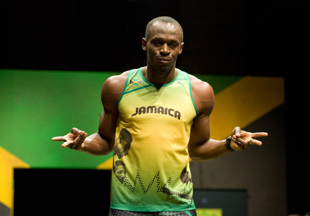 Usain Bolt, Jamaican sprinter Usain Bolt wearing the 2012 Jamaican Olympic kit during a photocall at Village Underground, London.