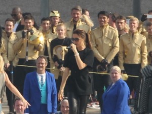 REVEAL USE ONLY: Victoria Beckham doing a warm up performance for the Olympics closing ceremony