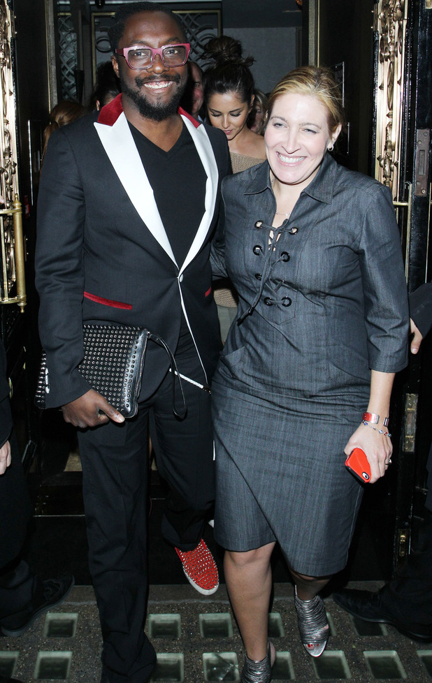 will.i.am and Cheryl Cole leave Scott's restaurant in Mayfair after having dinner together.