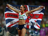 Jessica Ennis celebrates winning gold in heptathlon London 2012