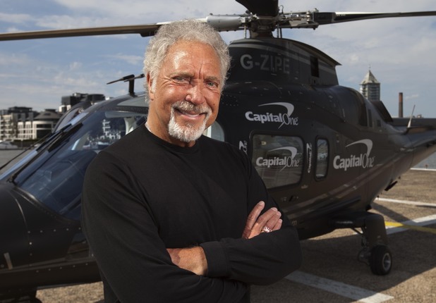 Tom Jones prepares to jet to V Festival in an exclusive helicopter.