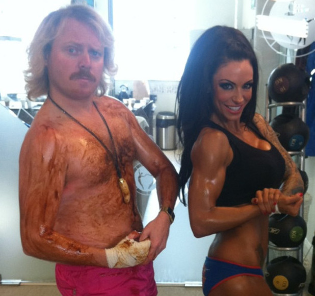 Keith Lemon and Jodie Marsh compare muscles.