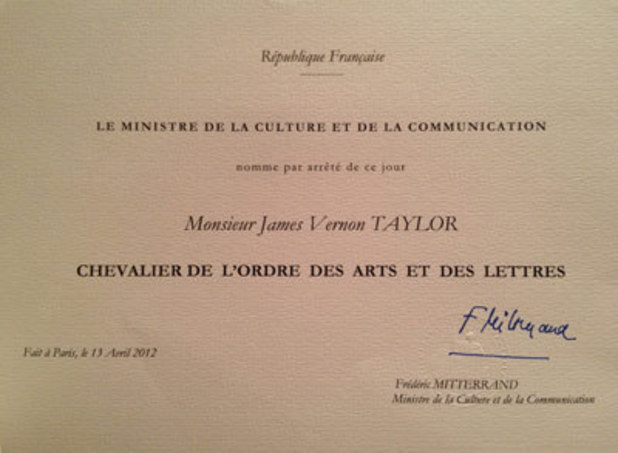 James Taylor's Chevalier of the Order of Arts and Letters invitation
