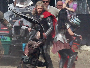 Chris Hemsworth filming scenes for the movie 'Thor: The Dark World'