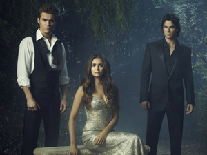 'The Vampire Diaries' Season 4 character portraits: Paul Wesley as Stefan, Nina Dobrev as Elena, and Ian Somerhalder as Damon.