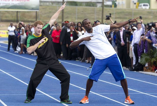 Prince Harry with Usain Bolt in Jamaica