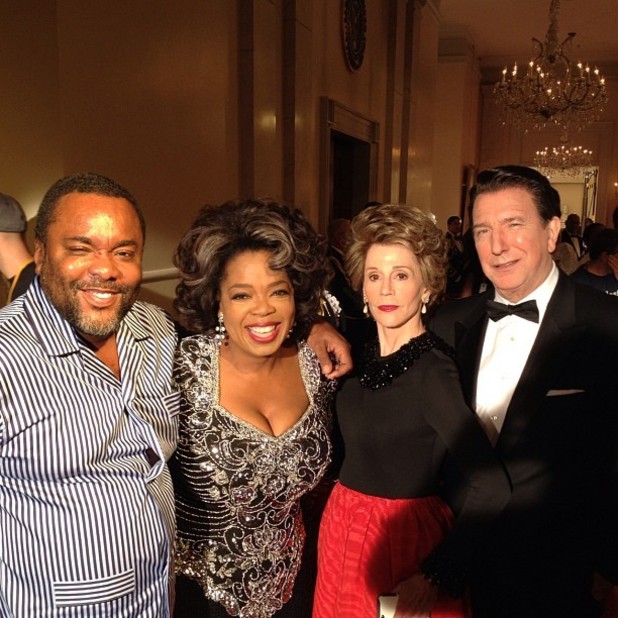 Lee Daniels, Jane Fonda, Oprah Winfrey and Alan Rickman shooting 'The Butler'