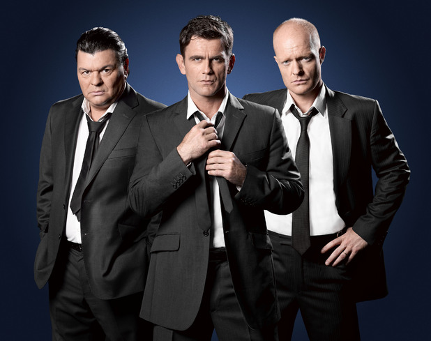 Scott Maslen, Jamie Foreman and Jake Wood as Jack Branning, Derek Branning and Max Branning in EastEnders.