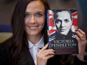 Victoria Pendleton signs copies of her book 'Between the Lines' at Harrod's in west London.