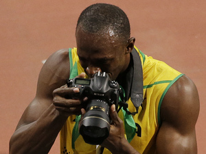 Usain Bolt with Nikon D4 at the London 2012 Olympics