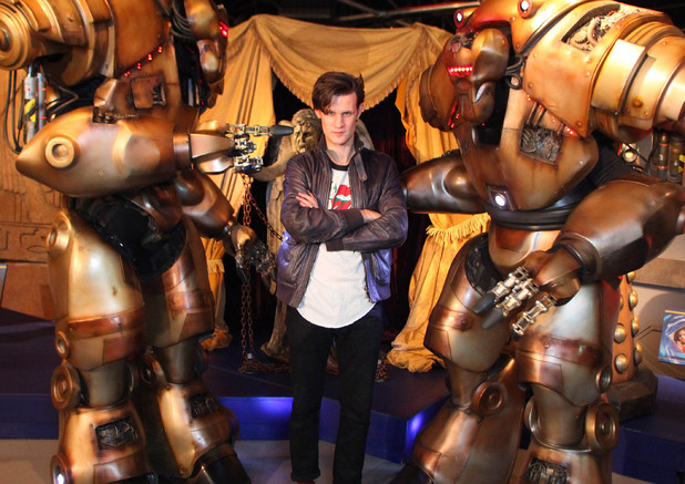Matt Smith casts his hand prints in cement as he makes his first visit to The Doctor Who Experience in Cardiff Bay to unveil a new exhibit of monsters and props from series 7.