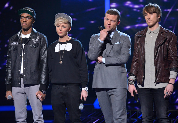 The X Factor Results Show: MK1 and Kye wait for the judges to decide.