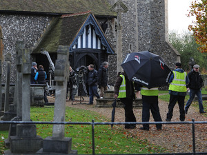 'Eastenders' cast filming scenes at a Church cemetery - Hertfordshire, England - 30.10.12