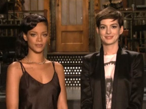 Anne Hathaway  on Showbiz Rihanna Anne Hathaway Snl Still Jpg