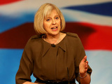 Home Secretary Theresa May addresses the Conservative Party conference at the International Convention Centre in Birmingham.