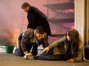 Lauren, Joey and Derek take shelter from the fire.