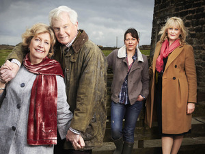 Last Tango In Halifax: Celia (ANNE REID), Alan (DEREK JACOBI), Gillian (NICOLA WALKER), Caroline (SARAH LANCASHIRE)