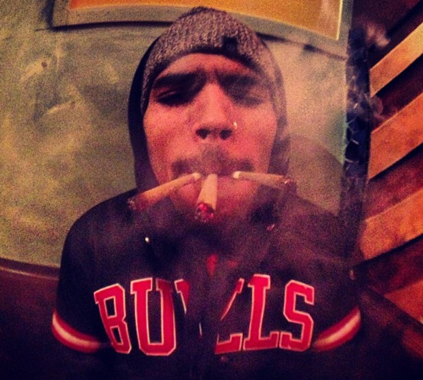 Chris Brown smoking cannabis as posted on Instagram