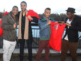 JLS hand out Christmas presents to fans on the South Bank in London as they launch the JLS Foundation for Cancer Research UK.