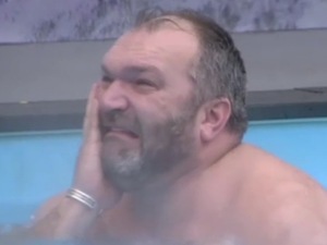 Neil Ruddock reacts to Rylan Clark stripping naked in the Celebrity Big Brother house.