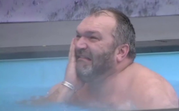 Neil Ruddock reacts to Rylan Clark stripping naked in the Celebrity Big Brother house.