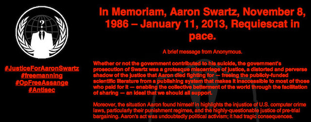 Anonymous hacks MIT website after Reddit co-founder Aaron Swartz suicide